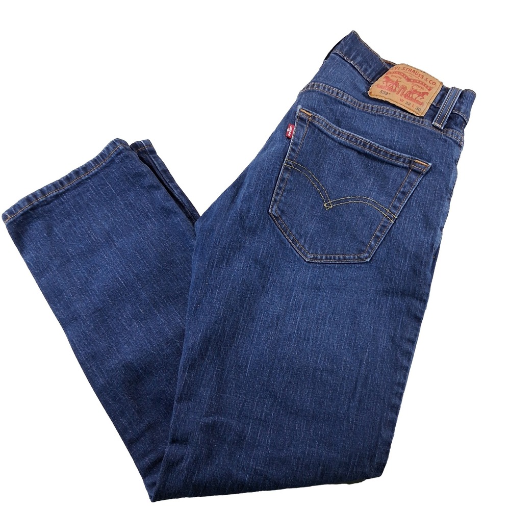 Levi's 559 Jeans Mens 32x30 Dark Wash Relaxed Straight Stretch Denim Whiskering